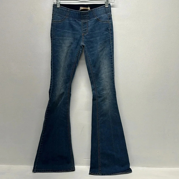 Free People Jeans Flare Leg Denim Jeggings Elastic Waist Pull On Blue Size 25 - Picture 2 of 10